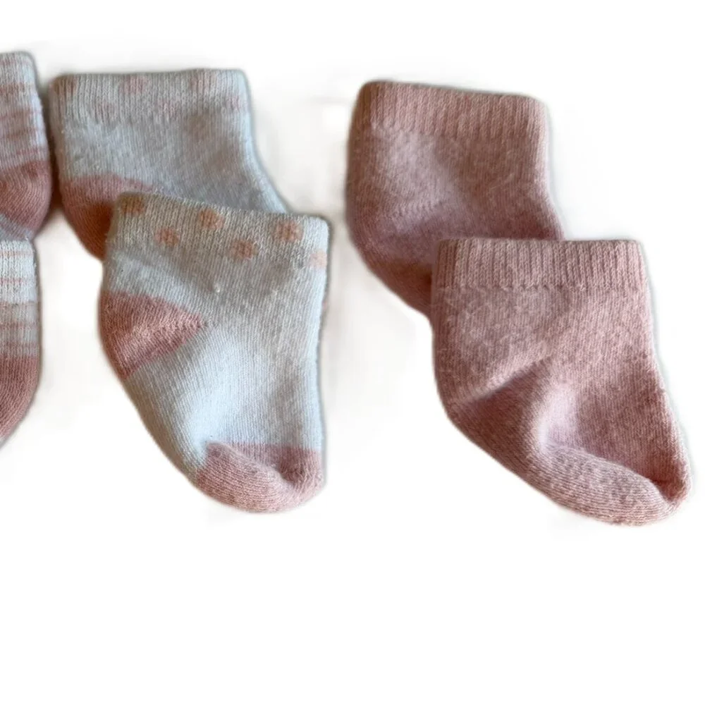 Set of 7 Newborn 0-3M Baby Girl Socks Pink White